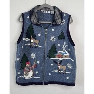 OHI Embroidered Snowman Zip-Up‎ Sweater Vest Women’s XL Christmas Holiday Cozy